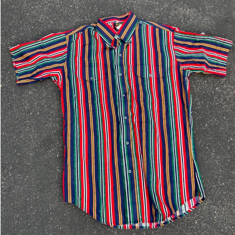 Vintage Rainbow Stripe Button Up Shirt Mens M Retro Festival‎ Skater 90s